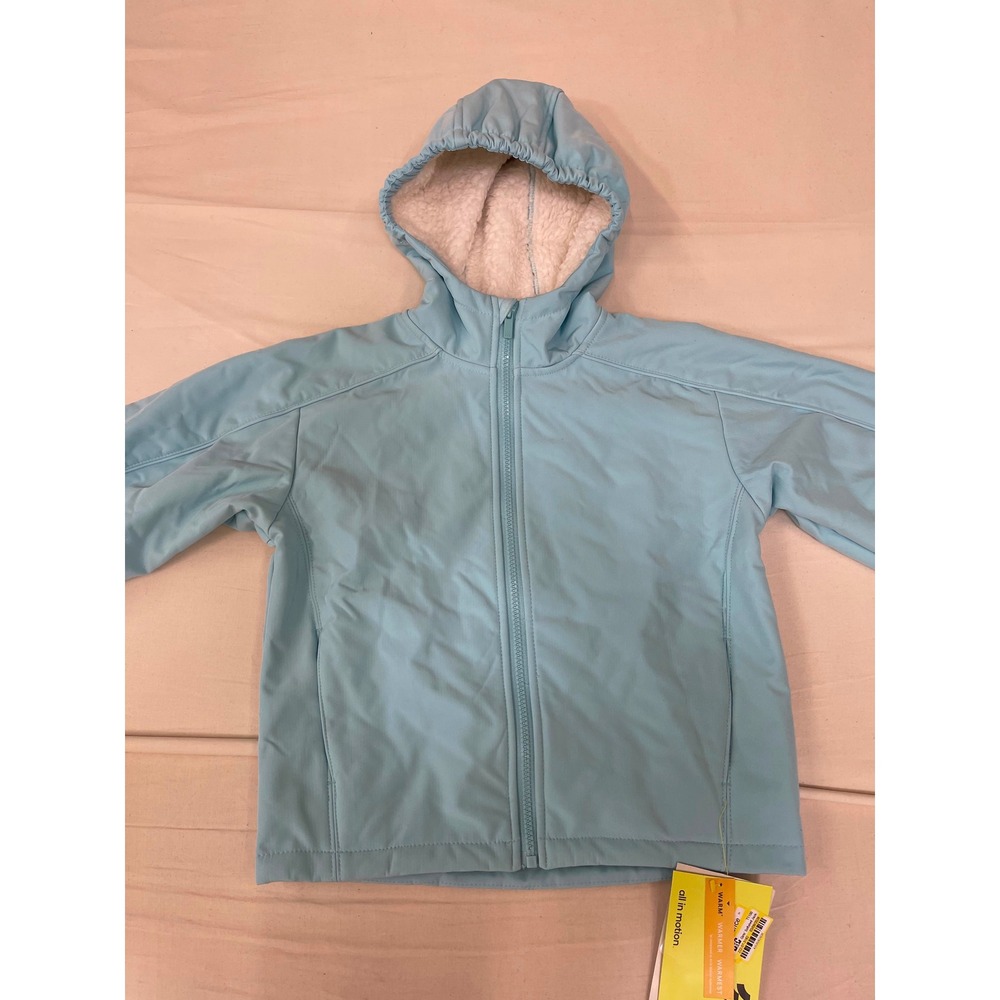 All in Motion Girls Softshell Fleece Jacket Blue Hooded‎ Full Zip Coat Size M 8